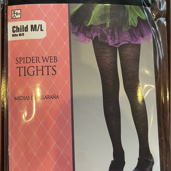 NEW 3 Pairs Girls Footed Tights Black Sparkle, Spider Web, Stripped (M/L) - Picture 4 of 5
